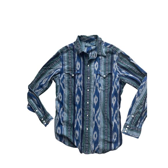 Rare Polo Ralph Lauren Men’s Western Shirt Aztec Navajo Ikat Snap Button M - Picture 1 of 7